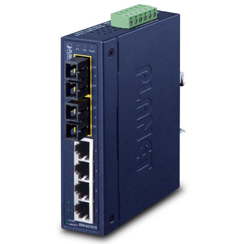 Switch Ethernet Industrial Monomodo de 4+2 Puertos 100FX - 15 Km (Temperatura de Funcionamiento de -10 ~ 60 Grados C)