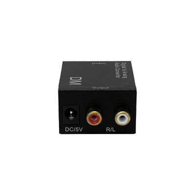 TOSLINK-RCA Convertidor de Señal de Audio Óptica/Toslink o Coaxial a 2 Conectores RCA Hembra, 51x42x26mm, Alimentación 5V