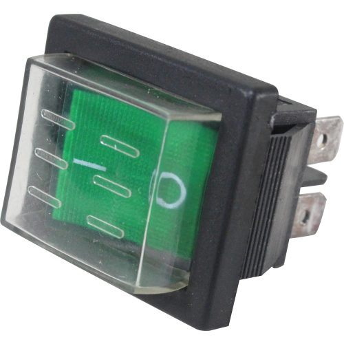 Interruptor basculante Iluminado 2 posiciones fijas con tapa silicona  Serie RS-201 - Verde - Piloto LED 24VAC/DC