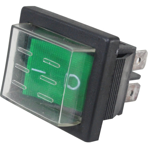 Interruptor basculante Iluminado 2 posiciones fijas con tapa silicona  Serie RS-201 - Verde - Piloto LED 220VAC/DC