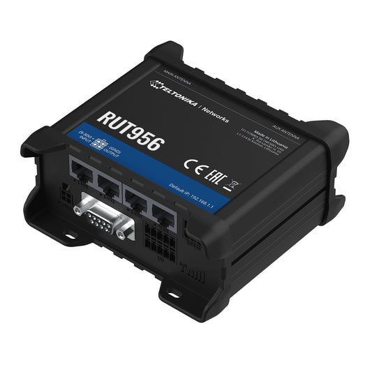Enrutador de Datos Móvil Industrial 2G/3G/4G Categoría 4 Teltonika RUT956 – WiFi (2.4Ghz) Doble SIM Interfaz RS232/485 Entradas/Salidas Digitales Posicionamiento Global
