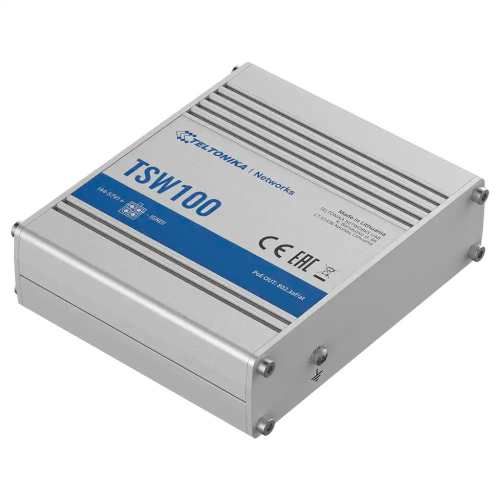 Conmutador de Red Industrial PoE Teltonika TSW100, 5 Puertos Ethernet 10/100/1000 Mbps con Inyección de Energía en Puertos 1-4