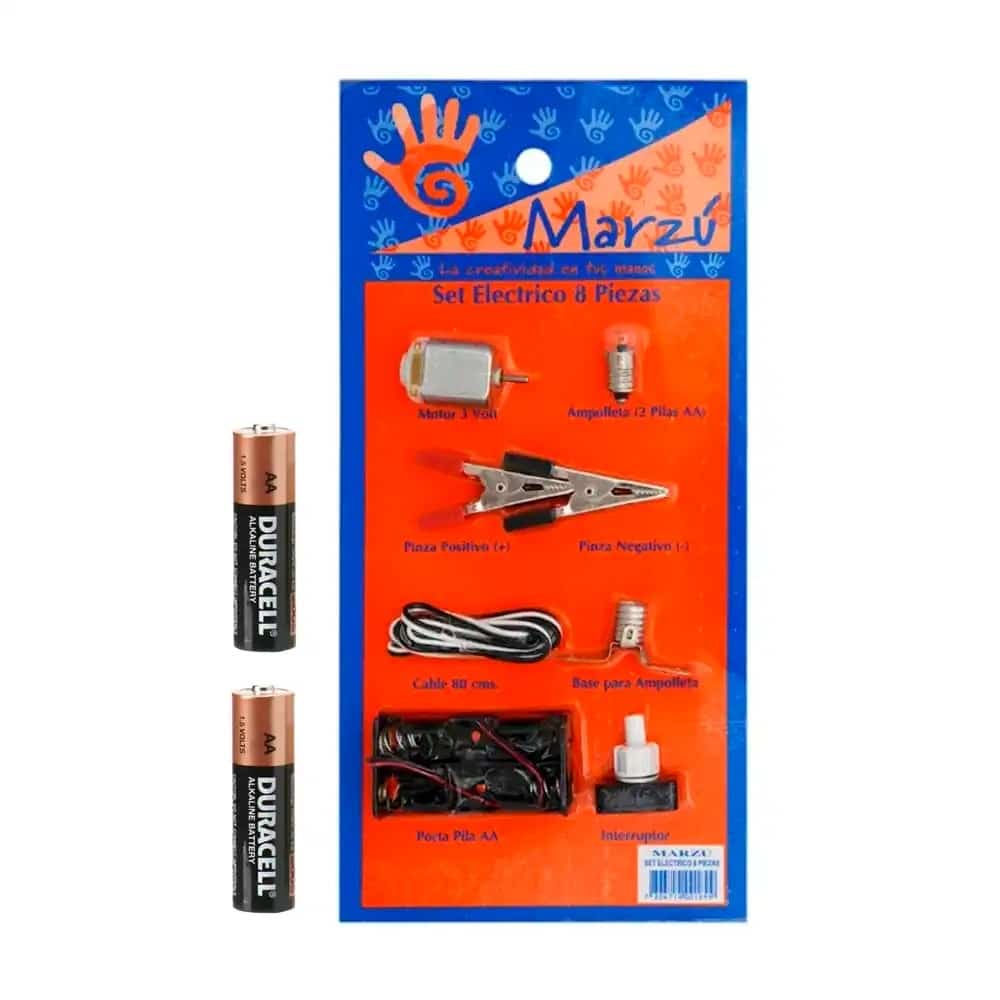Paquete Didáctico Eléctrico 8 Componentes + 2 Baterías AA Duracell