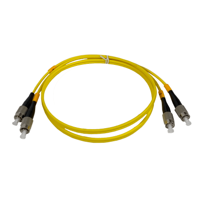 JFSFF1. Cable puente de fibra óptica monomodo SM dúplex de 1 metro, conectores FC/UPC a FC/UPC, núcleo de 9/125 µm y cubierta de 3 mm.