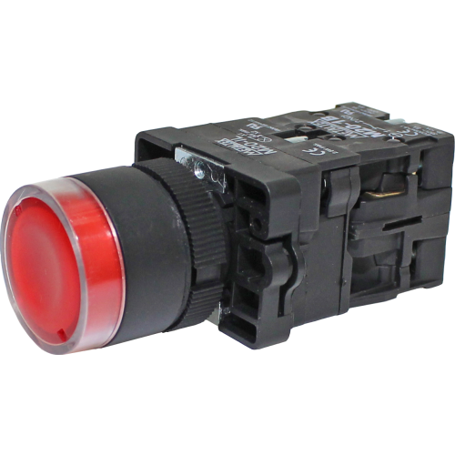 Pulsador momentáneo redondo plástico Iluminado 22mm 1NA+1NC Serie P20 - Azul - Piloto LED 24VAC/DC