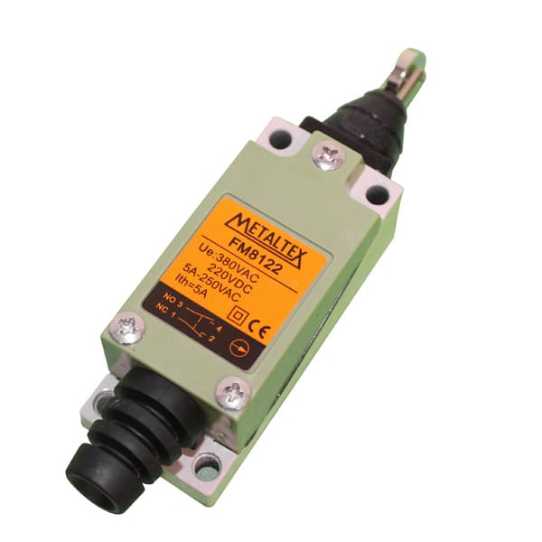 Fines de carrera metálico 5A/250VCA 1NA+1NC serie FM8 - Brazo ajustable con roldana