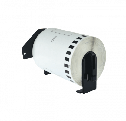 DK2243. Rollo continuo adhesivo de papel de 101 mm de ancho y 30,4 m de largo, impresión negra sobre fondo blanco, compatible con equipos QL de Brother.
