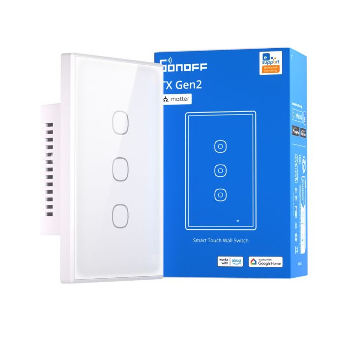 Control WiFi Mural Sonoff TX Gen2 de 3 Vías con Compatibilidad Matter