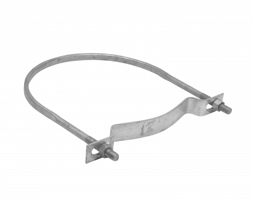 KTL0320. Abrazadera galvanizada de 310 mm para poste circular con rango de ajuste 303–319 mm y tuercas de 23 mm.