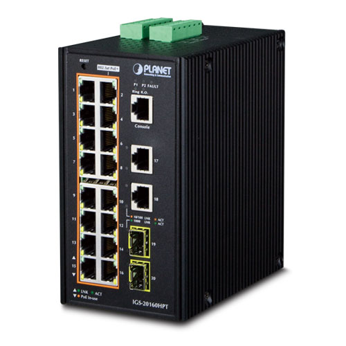 Switch Ethernet Administrado Industrial L3 de 16 Puertos 10/100/1000T 802.3at PoE + 2 Puertos 10/100/1000T + 2 Puertos 1G/2.5G SFP