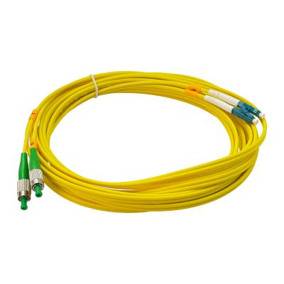 JFSHL5. Cable puente de fibra óptica dúplex monomodo SM de 5 metros con conectores FC/APC a LC/UPC, núcleo de 9/125 µm y cubierta de 3 mm
