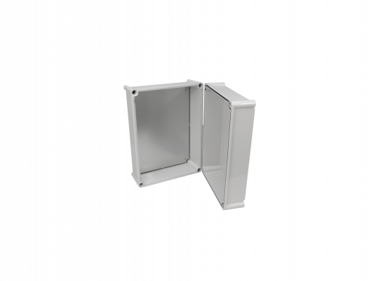AG-2838-1. Caja plástica gris con tapa gris de 380x280x180 mm, con placa de montaje, grado de protección IP66, conforme a RoHS