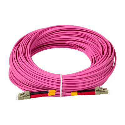JF4LL25. Cable puente de fibra óptica multimodo OM4 dúplex LC-LC de 25 metros, núcleo/revestimiento 50/125 µm, diámetro 3 mm, cubierta LSZH