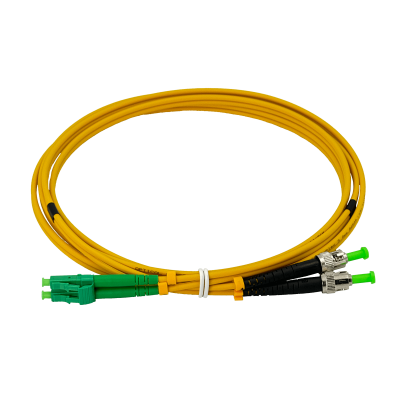JFSBU2. Latiguillo dúplex de fibra óptica monomodo SM de 2 m con conectores LC/APC a ST/APC, núcleo de 9/125 µm y cubierta de 3 mm