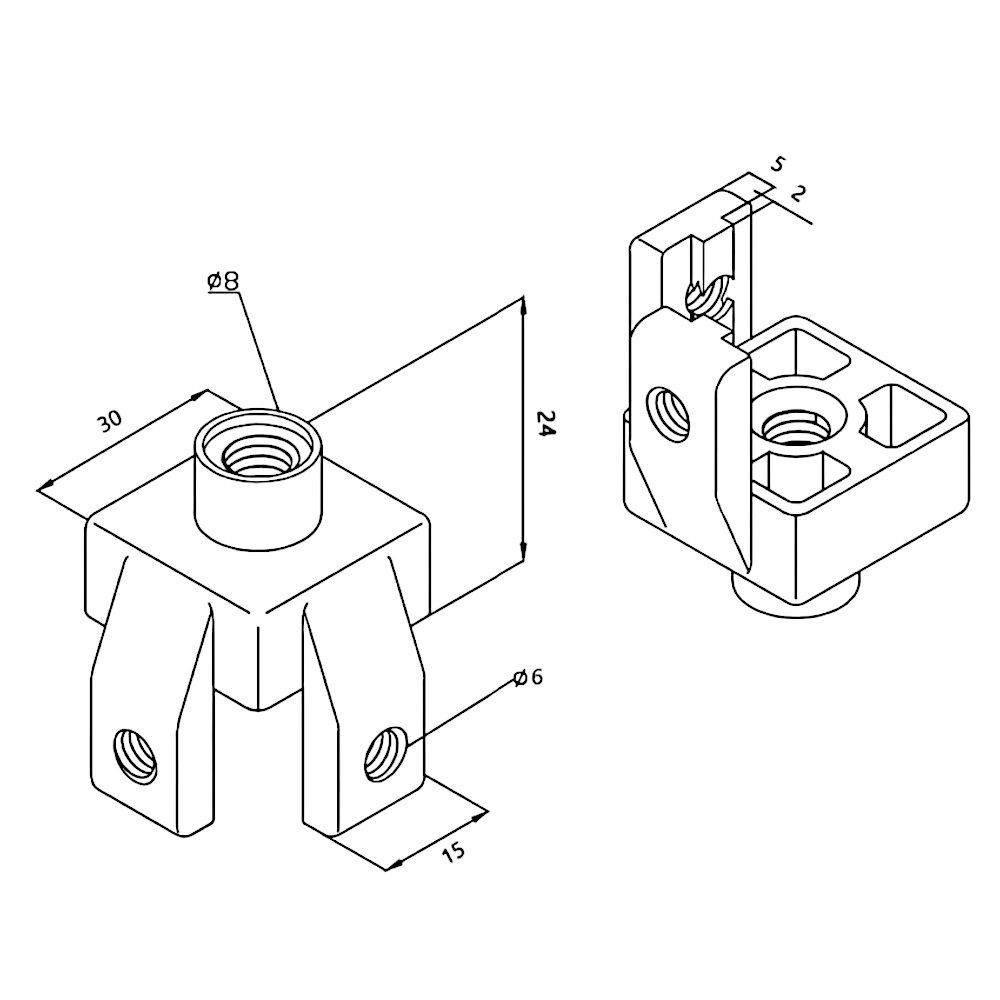 Soporte y pie regulable perfil ranurado en T de 30X30 mm (lote de 4 unidades)