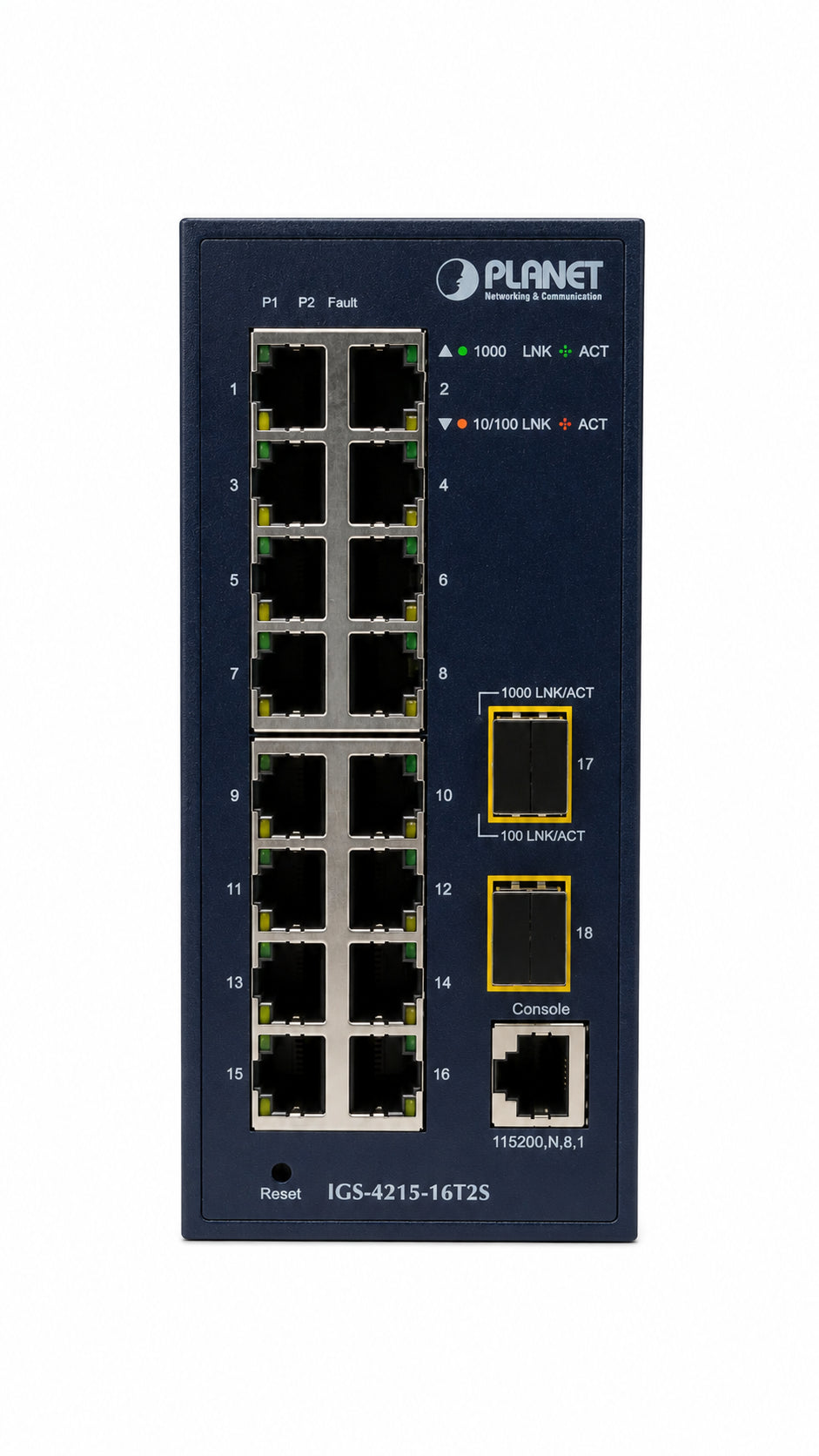 Switch Industrial Administrado SFP L2/L4 de 16 Puertos 10/100/1000T + 2 Puertos 100/1000X (-40~75 Grados C)