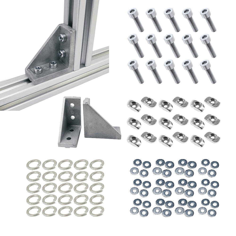 Escuadras de 90 grados rectangulares para perfil TSLOT con tornillos, arandelas y tuercas en T (Conjunto de 25 piezas)