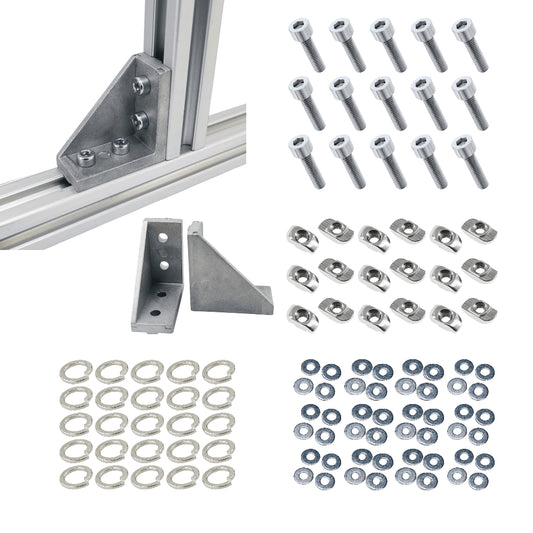 Escuadras de 90 grados rectangulares para perfil TSLOT con tornillos, arandelas y tuercas en T (Conjunto de 25 piezas)