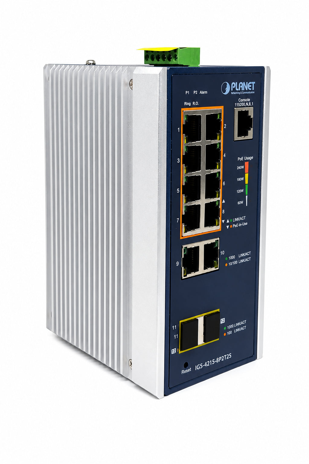Switch Industrial Industrial de 8 Puertos 10/100/1000T 802.3at PoE + 2 Puertos 10/100/1000T + 2 Puertos 100/1000X SFP administrado (-40~75 Grados C)