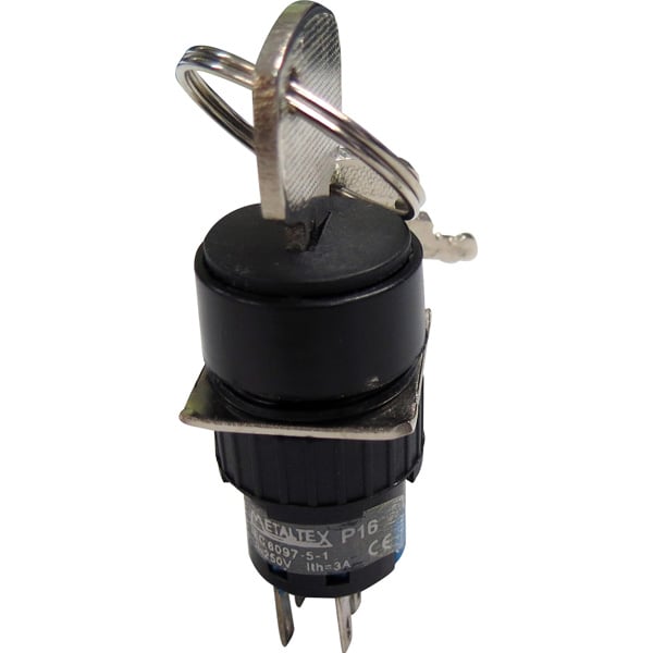 Selector con llave plástico 2 y 3 posiciones fijas 16mm Serie P16 - Selector 2 posiciones con llave - L - Rectangular