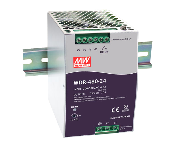 Fuente de poder Riel DIN Bifásica 480W WDR-480 - 48V