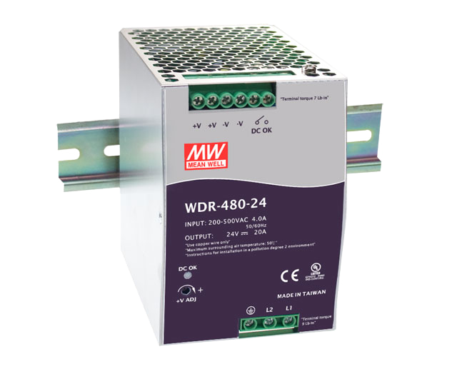 Fuente de poder Riel DIN Bifásica 480W WDR-480 - 24V