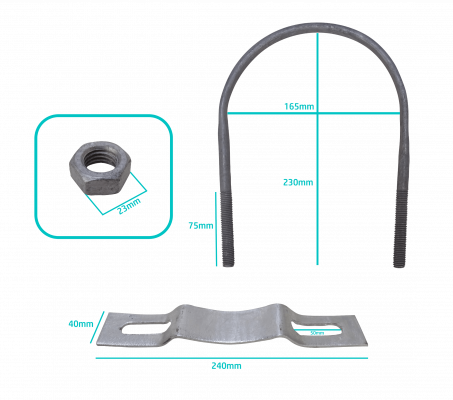 KTL0160 Clamp 118-162mm Soporte Galvanizado para Poste Redondo Tuercas-23mm