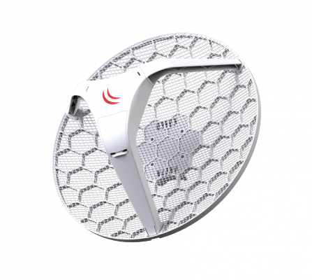 LHG-2 MIKROTIK Antena de Rejilla 2,4GHz Ganancia 18dBi Apertura 18º Potencia 25dBm 1-Puerto 100Mbps 2x2 MIMO Capa 3 Alimentación 11-30V Diámetro 391mm Fuente 24V Incluida