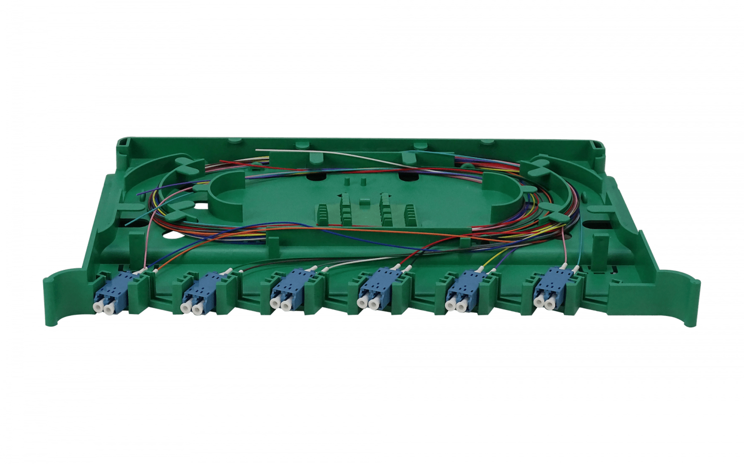 ODF-L Bandeja de distribución óptica para 12 conectores LC/UPC con pigtails monomodo SM y acopladores incluidos
