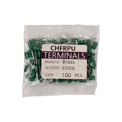 E0508-V Verde 0,5mm2 8/14mm 100-piezas AWG22 Terminales de Ferrula Aislados Engarzables