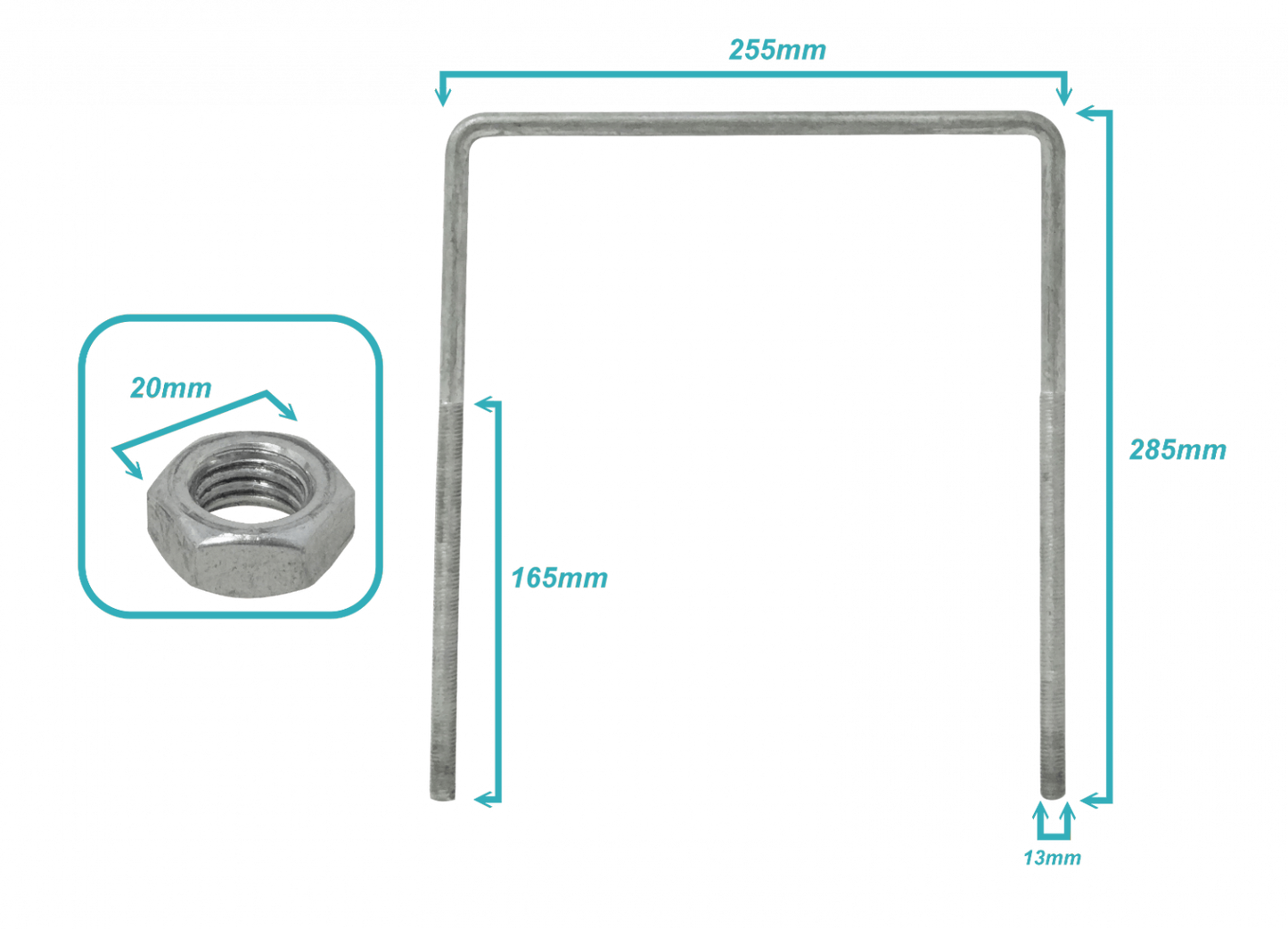 KTL0035 255x285x13x160mm 4xHexagonal-21mm Abrazadera 1/2 BT para Poste