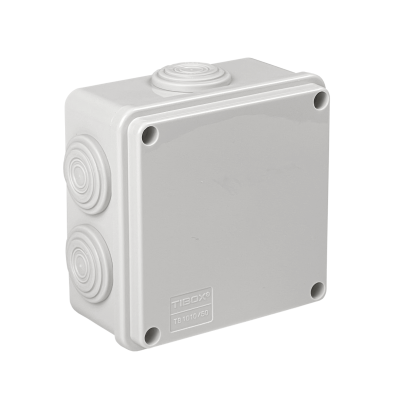 MTC-1 TIBOX Caja de Superficie Estanca IP55 Blanca 100x100x50mm con 7 Conos y 4 Tornillos AG1010R