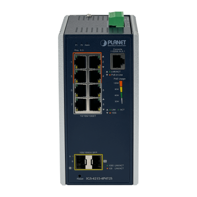 IGS-4215 PLANET 8 Puertos-1000(4PoE-at) 2-SFP 144W-total Carril DIN Conmutador Industrial 4P4T2S