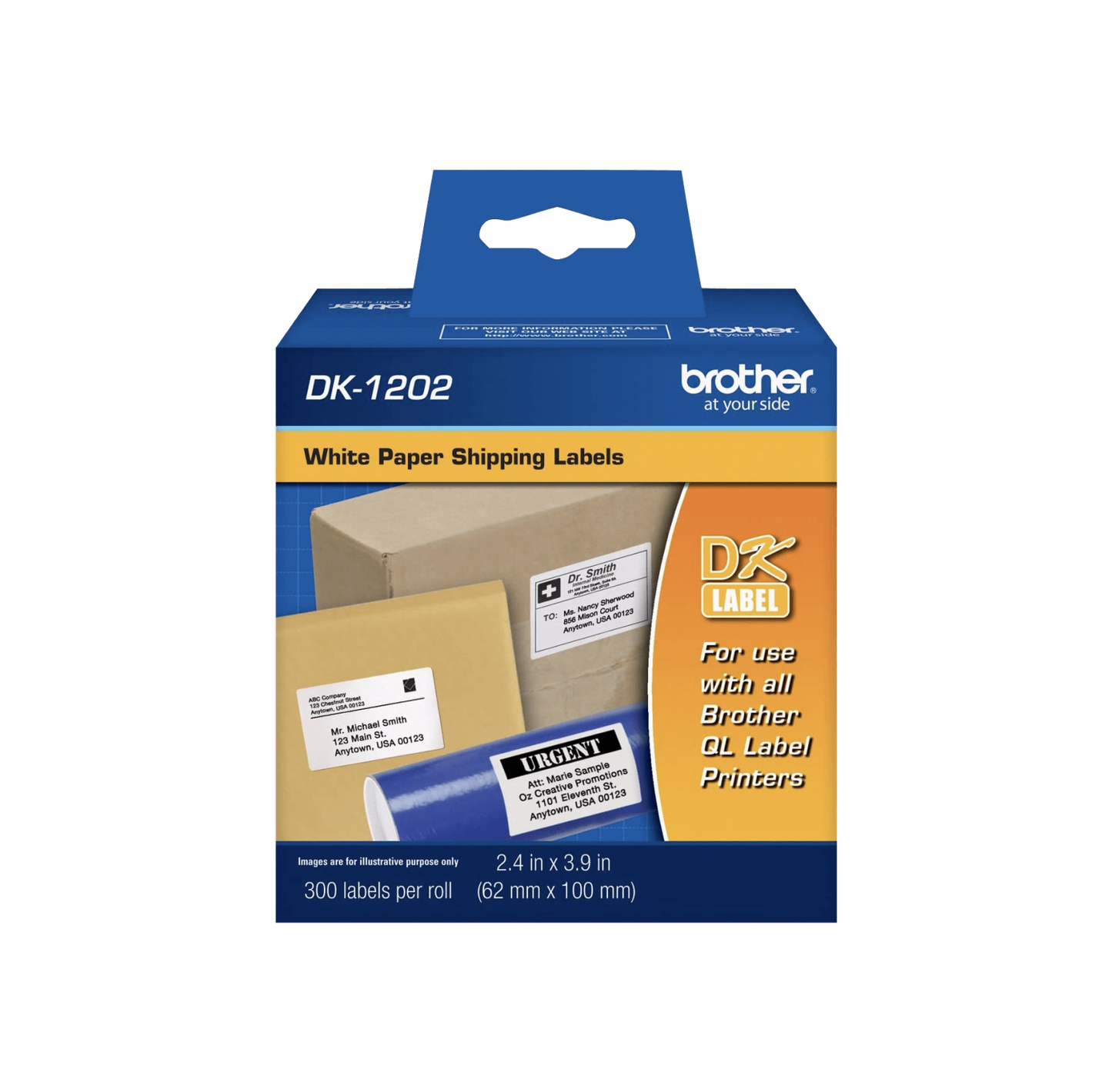 DK1202 BROTHER 62x100mm 300-Etiquetas Adhesivas Papel Blanco para serie-QL