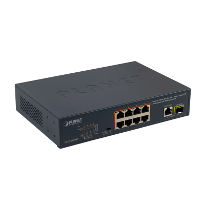 FGSD-1011HP PLANET Switch No Administrable de 19 Pulgadas con 8 Puertos 100Mbps PoE+at, 1 Puerto 1000Mbps, 1 SFP y 120W Totales