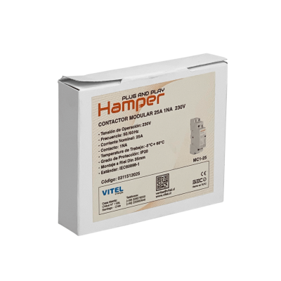 CONTA-25 HAMPER 25A Contactor Monofásico Carril DIN 230/400V 1 Contacto NA IP20 Homologado SEC