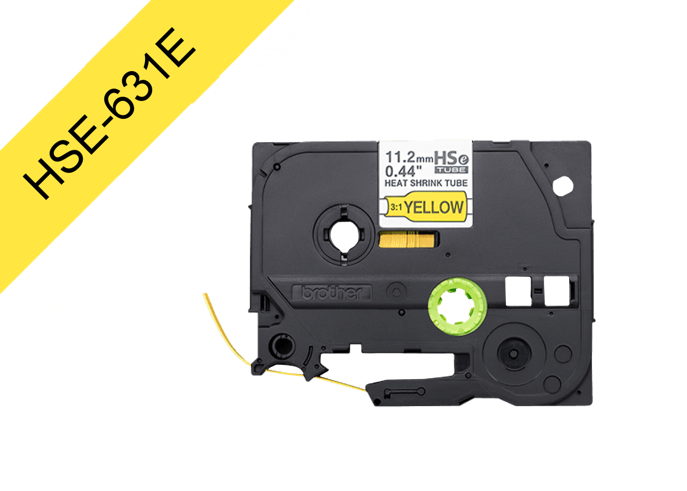 HSE-631E BROTHER 11,2mm Am Termoretractil 2,1-7mm Negro en Amarillo Tubo 1,5mt
