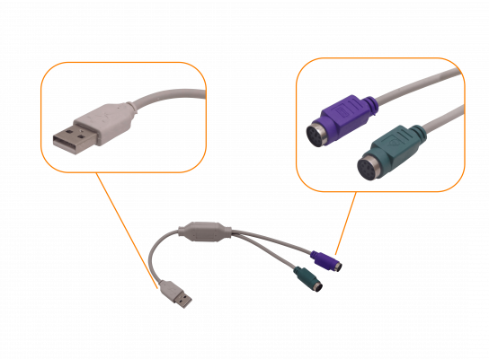 USBM-PS2H Convertidor USB-A-Macho a 2-PS2-Hembra para Teclado/Ratón USB-PS/2