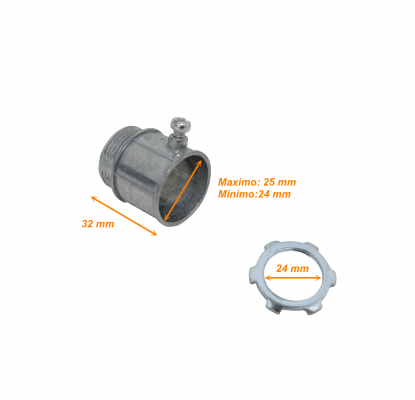 EMT25-SA Conector de salida para caja con hilo de 25mm en zinc, apto para tubería metálica rígida