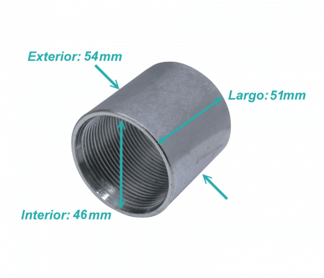 M15-COP Acople cilíndrico de acero zincado de 1-1/2 pulgadas, longitud total 54mm, con rosca interna