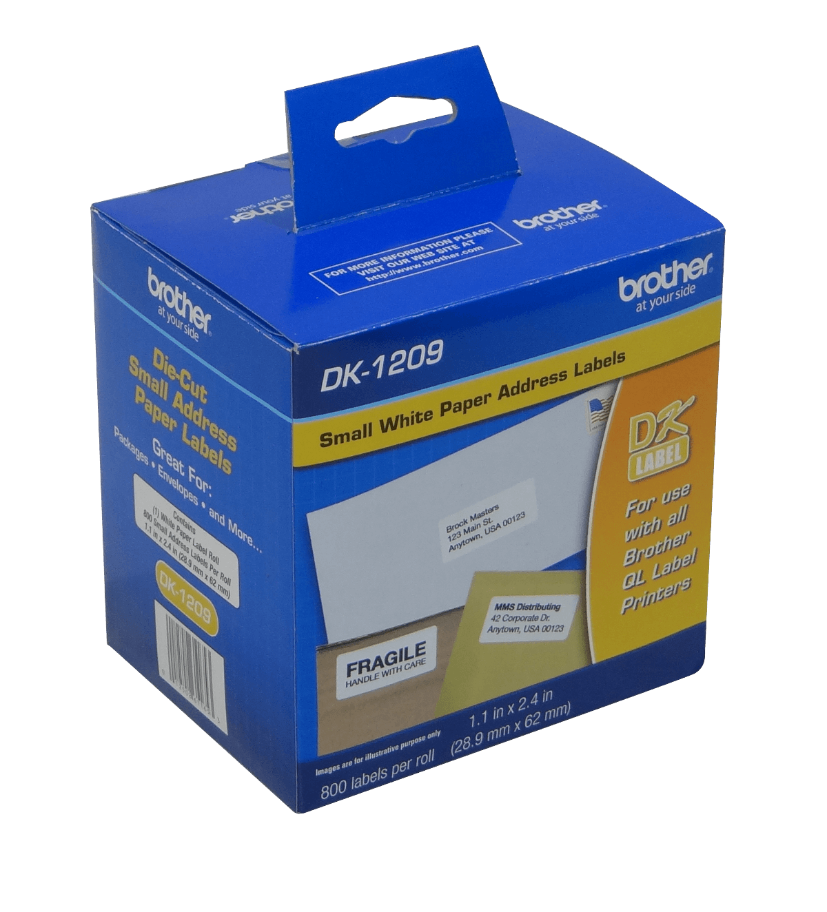 DK1209 Brother 29x62mm 800-Etiquetas Adhesivas Papel Blanco para Serie-QL 3x6cm
