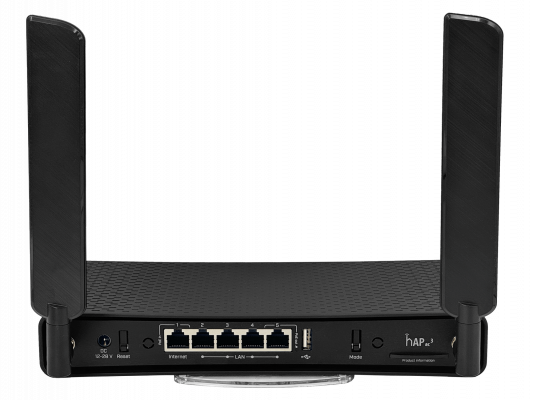 HAP-AC3 MIKROTIK Router inalámbrico de doble banda 2,4/5GHz con 2 antenas RP-SMA de 3/6dBi, puerto USB, AC1200, 5 puertos 10/100/1000 y PoE pasivo de entrada/salida en puerto 1, nivel de licencia 4