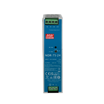 NDR-75-24 MEANWELL 24VDC 76W 3,2A Rango ajustable/24-28V Ancho-33mm Carril-DIN Fuente de Alimentación