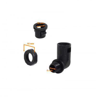 FLEP10-SC 10mm Conector Angular de Salida para Prensaestopas de Tubería Flexible Plástica Negro