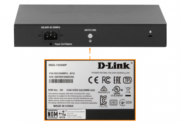 DGS-1008MP D-LINK Switch no administrable 8 puertos 1000 con PoE 48V af/at 140W total 802.3at para rack 240V