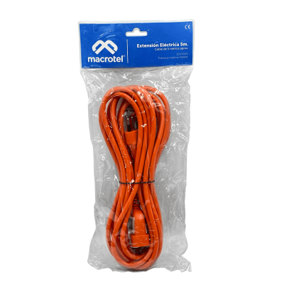 ME-1205 MACROTEL Alargador Eléctrico Naranja de 5 Metros 10A con Enchufe Tipo Chileno