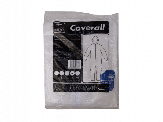 BUZO-XL Talla-XL Overol Protector Blanco Polipropileno con Cremallera y Capucha