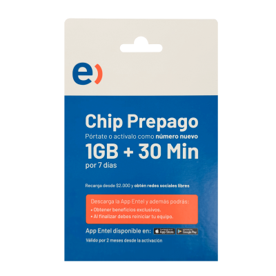 SIM-E Tarjeta SIM ENTEL prepago 3G/4G/5G con 30 minutos y 1GB, necesita activación con RUT en Subtel