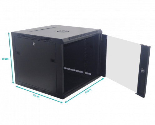 RK09-6L 60cm-Profundidad 9U Armario Rack Pared Negro incl-M6-2U