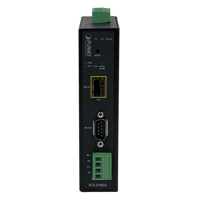 ICS-2105A PLANET Convertidor Serial a Ethernet Industrial 1-SFP RS232 RS422 RS485 DB9 Alimentación 12-48V